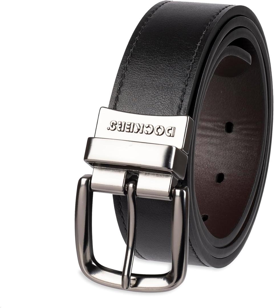 DOCKERS Men's Two-in-one Reversible Rotative Buckle Everyday Casual Dress Belt (Large (38-40), Black/Brown Stitch)