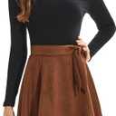 DIASHINY Faux Suede Knee Length Skirt for Women High Waist Flared Stretch A Line Midi Skater Skirts (Brown, XL)