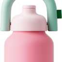 CHAKO LAB Water Bottle with Straw and Carry Handle | Wide Mouth vacuum insulated stainless steel Bottles | Reusable, leak-proof and BPA-free | 33oz(Pink&Red)