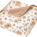 Konssy Muslin Baby Blankets for Girls Boys, 100% Cotton Crib Blanket for Infant Toddler, Super Soft and Lightweight Nursery Swaddling Wrap 40"x36" (Flourish)