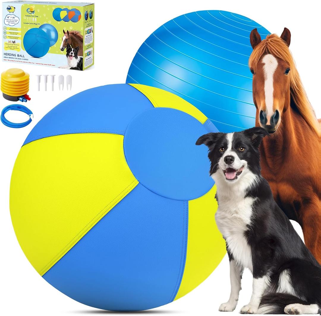 Srotek Herding Ball for Dogs - 18" Dog Herding Ball, Agility Equipment, Herding Ball for Australian/German Shepherd Collie, Toys for Christmas/Birthday Gifts (Yellow&Blue, Medium - 18")