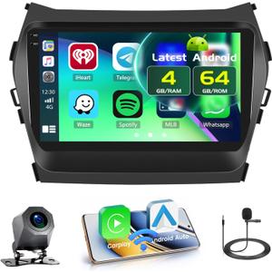Fuluku 4+64GB Android 15 Car Stereo for Hyundai Santa Fe IX45 20132018 Wireless Carplay Android Auto, 9 Inch Incell Touch Screen Car Stereo with GPS, Backup Camera, Bluetooth, FM/RDS, EQ, WiFi, SWC