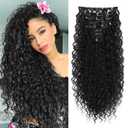 FLUFYMOOZ 9PCS Clip in Hair Extensions 22 Inch Curly Hair Extension Long Soft Synthetic Hairpieces for Women (Black)