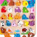 SYNARRY Wooden Alphabet Puzzle, 52 Pieces ABC Puzzles for Kids Ages 3-5, Alphabet ABC Letter Blocks Puzzles for Toddlers 2-4, Animals Letter Matching Preschool Learning Toys, Easter Gifts for Kids