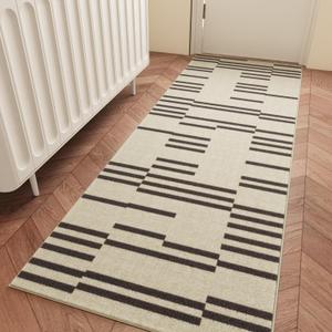 Modern Runner Rug Machine Washable Area Rug 2.6x8, Spill-Proof Surface, Non-Slip Backing, Cozy Soft Faux Wool, Printed Rugs for Hallway, Kitchen, Entryway - Miro (2.6'x8')