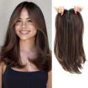 Molefi Hair Topper,16 Inch Full-End Toppers for Women with Thinning Hair,Add Volume Synthetic Wiglets Pieces For Women 6.5"6.5" Large Base for Daily UseDark Brown with Chestnut Hidhlights