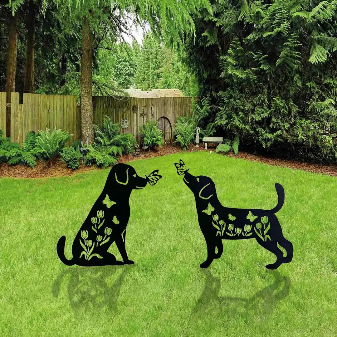 Upriver 2 Pack Metal Dog Decorative Garden Stakes, Weather Resistant Dog Silhouette Statues for Garden Patio Yard Art Outdoor Decor Lawn Ornaments, Labrador Gifts for Pet Lovers