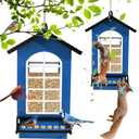 Bird Feeder Squirrel Proof Metal Hanging for Outdoor Wild Bird Seed, 5LBS with Bilateral Weight-Activated Perches, Heavy Duty Bird Feeders for Outside Wild Bird - Blue