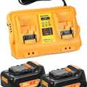 2-Pack 6.0Ah Battery Replacement for Dewalt 20v Battery with DCB102 Battery Charger Station (Yellow)