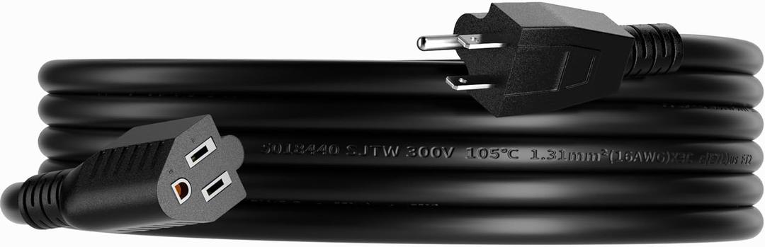 16/3 10 FT Outdoor Extension Cord Waterproof, Weatherproof & Flame Retardant Black 3 Prong Power Cord Outside for Lawn & Garden, 13 Amps 1625 Watts 125 VAC 16AWG SJTW, ETL Listed