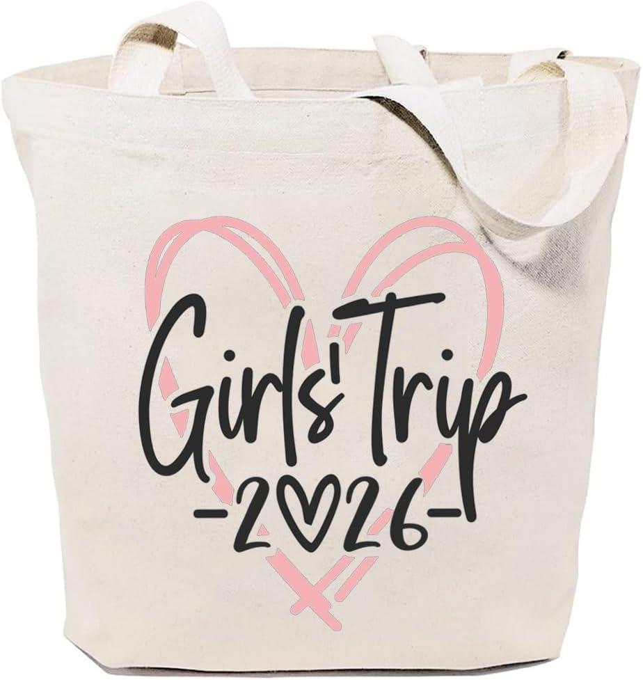 GXVUIS Canvas Tote Bag for Women Aesthetic Girls Trip Love 2025 Reusable Shoulder Bags for Shopping Beach Gift for Friend