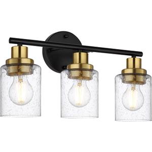 3 Light Vanity Lights for Bathroom,Black and Gold Bathroom Light Fixture with Clear Bubble Glass Shade,Modern Wall Sconce Lights for Mirror,Bedroom,Living Room,Hallway Cabinet Porch,E26 Base