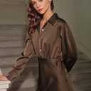 RIHOAS Women's Midi Dress Long Sleeve Shirt Dress for Spring Fall A-Line Office Work Dresses (Brown, M)