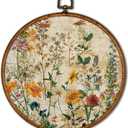 KSDUT Boho Flower Floral Wall Decor Art - Botanical Neutral Wall Art Canvas Frame Hanging Prints, Vintage Landscape Wildflower Round Wall Art Decor for Home Decorations 10"x10"