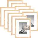 upsimples 8x10 Picture Frame Set of 10, Display Pictures 5x7 with Mat or 8x10 Without, Multi Photo Frames Collage for Wall or Tabletop Display, Natural