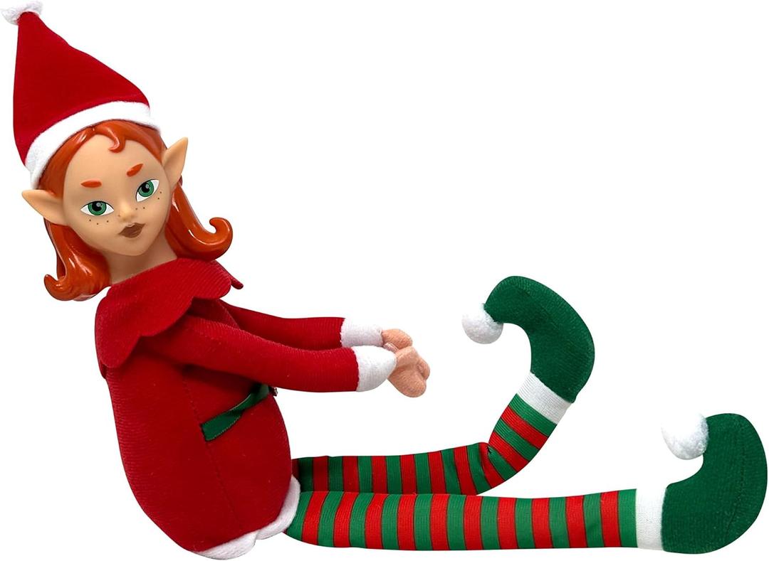 The Original Elf 12" Plush Christmas Elf Doll  Poseable Shelf Sitter with Flexible Dangling Legs  Perfect for Christmas Decorations, Toy Elf for Kids, Mini Elves, and Tree Topper (Girl)