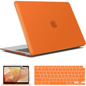 IBENZER Compatible with New MacBook Air 13 inch case 2022 2021 2020 M1 A2337 A2179 A1932, Hard Shell Case&Keyboard Cover&Screen Film for Mac Air 13 with Touch ID (2018-2022), Orange, AT13OR+2