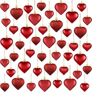 Duufin 45 Pieces Valentine's Day Pink Heart Ornaments Heart Shaped Baubles Decorations Hanging Ornaments Decorations for Valentine, Christmas Tree