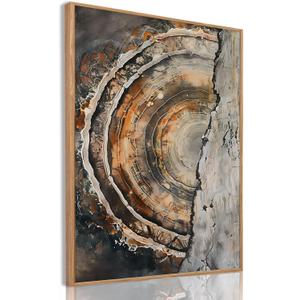 IBHJSART Framed Tree Ring Canvas Wall Art Vintage Colorful Wood Stump Painting Prints Modern Minimalist Pictures Neutral Nature Rustic Farmhouse Decor Living Room Bedroom Bathroom Office (24"x36" Natural)