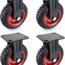 POWERTEC 8 Inch Caster Wheels Set of 4, Heavy Duty Fixed Plate Casters with Rubber Knobby Tread for Workbench, Dolly, Cart, Trolley, Wagon and Chicken Coop, Large Rubber Castor Wheels (17053-P4)