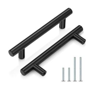 Probrico (4 Pack 3-3/4 Inch Hole Centers Cabinet Handles Black Kitchen Cabinet Pulls, Euro T Bar Drawer Handles Dresser Cabinet Pulls Hardware, 6 Inch Total Length