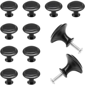 12 PCS Round Drawer Handles 27mm Metal Furniture Pull Knobs with Screws Single Hole Cupboard Door Knobs Black Mushroom Knobs for Drawer,Cabinet and Dresser (Black/27mm/LS-YX)
