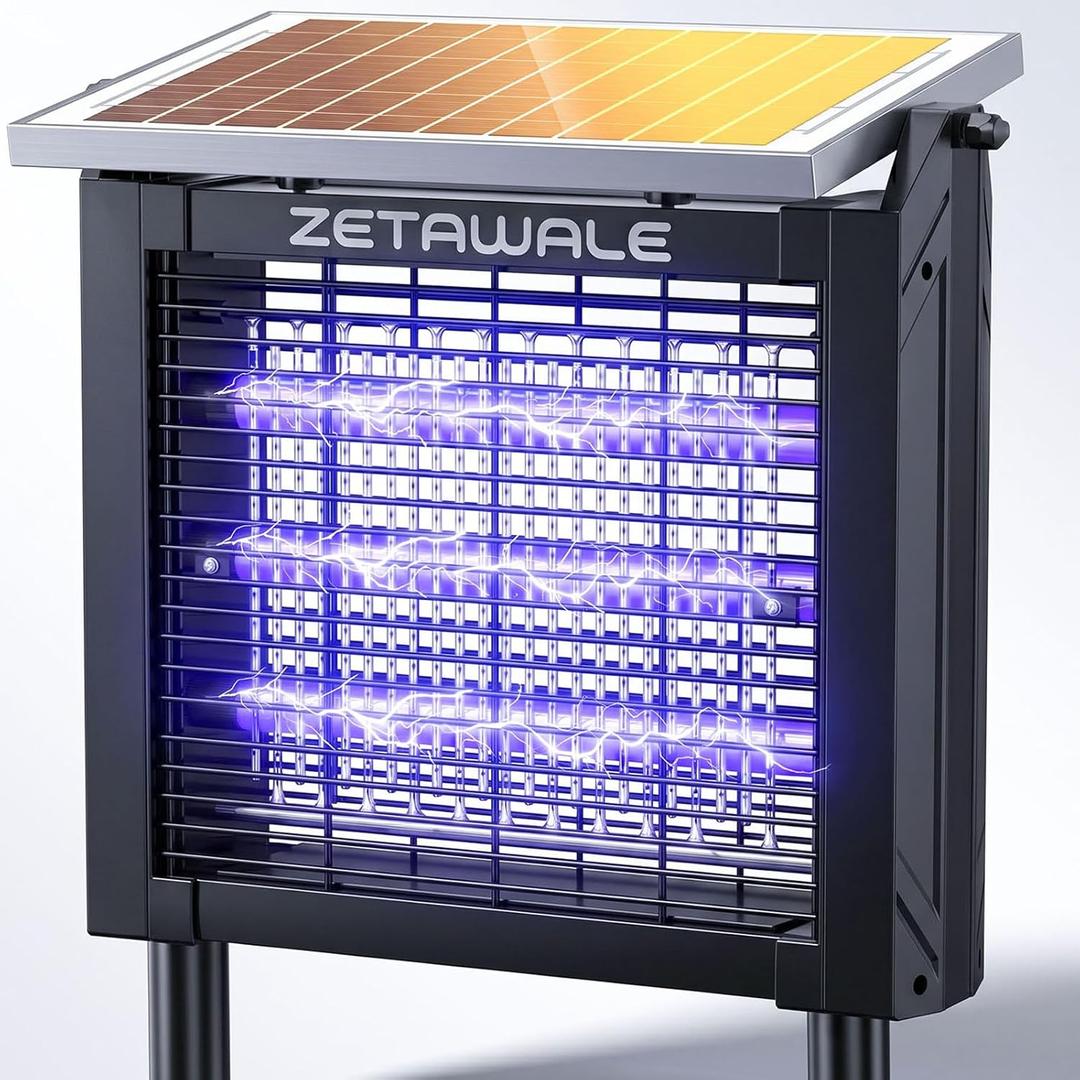 Solar Powered Bug Zapper Outdoor, 4500V Mosquito Trap with 10W Solar Panel, Fly Trap & Mosquito Killer, Dusk-to-Dawn Auto, IPX5 Waterproof, 2100 Sq.Ft Coverage for Patio, Backyard, Garden
