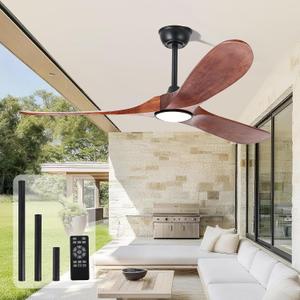 heimo 52 Inch Ceiling Fan with Light and Remote,Wood Outdoor Ceiling Fans with Lights Dimmable for Bedroom Living Room Patios Kitchen Modern 3 Blade Propeller Indoor Fan (Walnut)