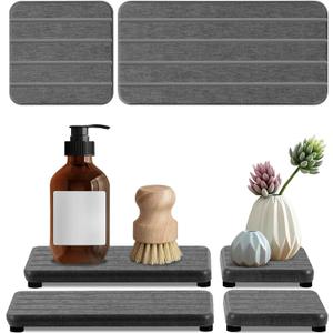 4PCS Fast Drying Diatomite Stone Soap Tray for Bathroom and Kitchen, Vanity Tray, Water Absorbing Coaster (Dark Gray 4stripes)