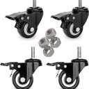 2" Stem Caster Wheels with Safety Dual Locking 600Lbs Heavy Duty Threaded Stem Casters No Noise Swivel Castors with Brakes 3/8"- 16 x 1 (Set of 4)
