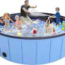 Extra Large Foldable Dog Pool 107x20, EPN Heavy Duty Hard PVC Collapsible Dog Pool for Large Dogs and Kids, Leakproof Non-Slip Pet Wading & Bathing Tub with Drain, for Indoor & Outdoor Use