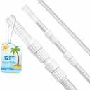 12FT Telescopic Pool Pole, Pool Skimmer Pole Heavy Duty, Adjustable 3 Piece Expandable Step-Up, Universal Pole for Skimmer Nets, Rakes, Brushes, Vacuum Heads Cleaning.