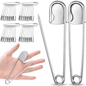 Juexica 40 Pcs Jumbo Stainless Steel Safety Pins Large Heavy Duty Huge Strong Laundry Pins for Upholstery Sewing Quilting Key Rings Craft Outdoor (Silver)