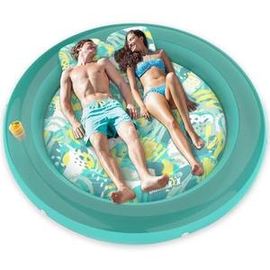 Sunikko X Tanning Pool Floats Adult, 71" x 71" Large Luxury Inflatable Float Floating Lounge with Pillow, Circle 4 in 1 Suntan Tub Sunbathing Bed with Drink Holder, Beach, Lake, Swimming Pool, Party