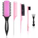 Curl Defining Brush  Detangling Brush  Includes 3 Hair Styling Tools for Wet or Dry Use  Daily Curl Care to Create Stylish  Smooth Curls for Men  Women and Kids (Pink)