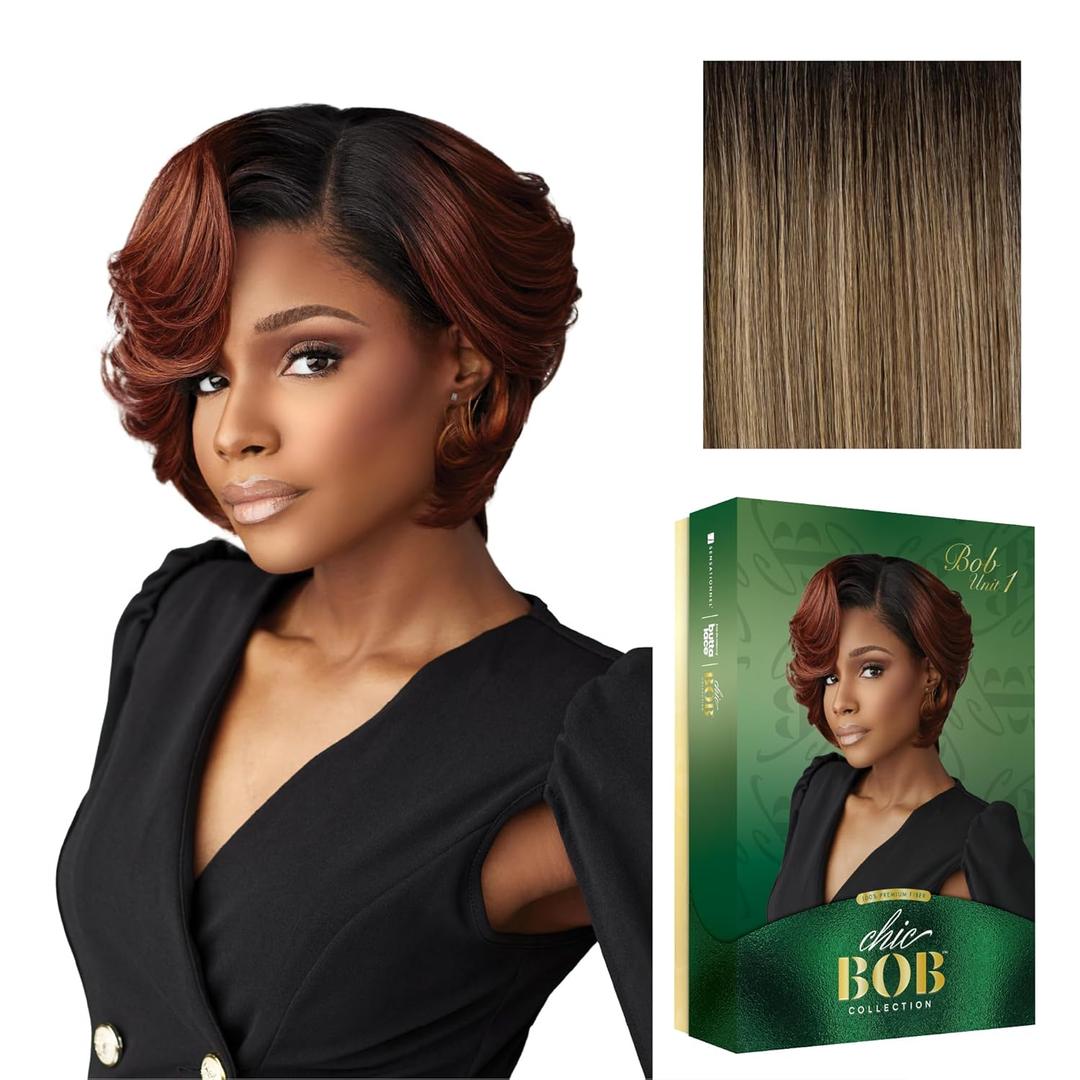 Sensationnel Chicbob Lace Frontwig - Bob Unit 1 Face Framing Glueless Wig Wide 5 Inch Deep Part Synthetic Preplucked Hairline (FLAMBOYAGESAND)