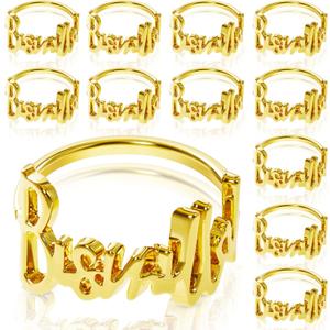 Gerrii 12 Pcs Eid Napkin Rings Bismillah Letter Metal Napkin Ring Set Bismillah Table Decoration Alphabet Napkin Buckles Holder for Islamic Ramadan Holiday Wedding Party (Gold)