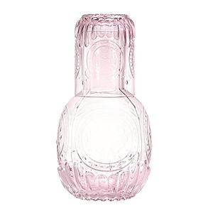 RockTrend Retro Clear Glass Bedside Night Water Carafe with Tumbler Glass, Relief Glass Pitcher, and Cup Night Set