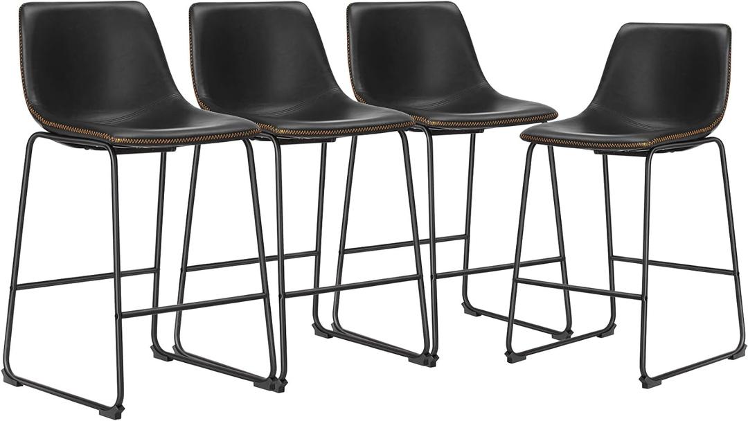 DUMOS 26 Inch Counter Height Bar Stools Set of 4, Modern Faux Leather High Barstools with Back and Metal Leg, Bar Chairs for Kitchen lsland, Black (4 Pcs 26 In)