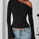 3 x Zenlonr Long Sleeve Shirts for Women 2025 Fall Off The Shoulder Tops Casual Slim Fitted Knit T-Shirt Y2K Clothes