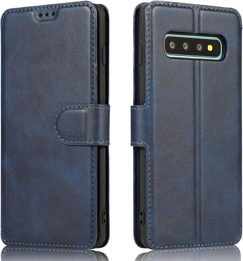 QLTYPRI for Samsung Galaxy S10e Case Premium PU Leather Simple Wallet Case TPU Bumper Card Slots Kickstand Magnetic Closure Shockproof Flip Cover for Galaxy S10e - Blue