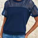 PRETTYGARDEN Women's 2025 Summer Crew Neck Short Sleeve Shirts Lace Going Out Sheer Mesh Crop Tops Dressy Casual Blouses (M)