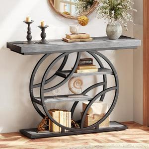 Huuger 41.3 Inch Entryway Table, Modern Console Sofa Table, Accent Table with Shelves, for Entry, Hallway, Entrance, Foyer, O-Shaped Metal Frame, Light Grey, 11.8"D x 41.3"W x 31.5"H