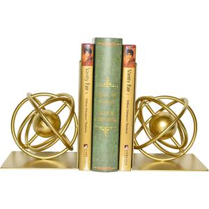 Book Ends Decorative, Modern Metal Unique Gold Bookends for Shelves, Round Design Bookend Book Stopper Holder for Home Office