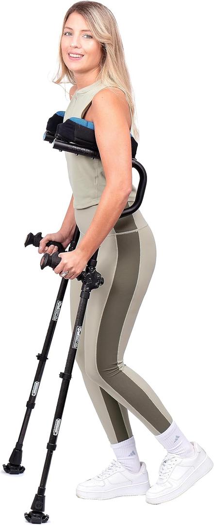 Ergobaum Dual(5' to 6'6'') Ergonomic Underarm Crutches (1 Pair) of Double-Function Shock Absorber Underarm Crutches with Arm Support (Black)