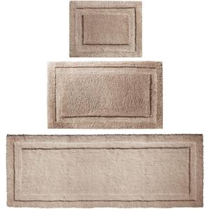 mDesign Microfiber Bath Mat Set - 3 Pieces Bathroom Rugs - Non-Slip Floor Mats for After Bath, Shower - Water Absorbent, Machine Washable Bathroom Carpet Rugs - Hydra Collection - Set of 3, Linen/Tan