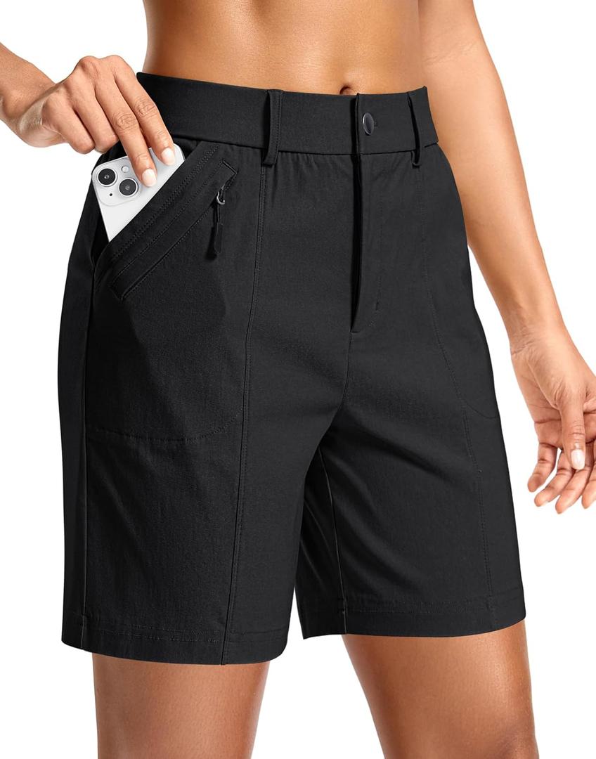 SANTINY Women's 5"/7" Hiking Golf Shorts Quick Dry Stretch Casual Work Shorts with Pockets for Women Walking Travel Summer (Black, M)