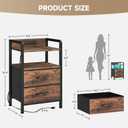 Lazzanto Night Stand Bedside Table Bedroom - Nightstand with Charging Station, Night Stand with LED Light Strip, End Table with U-S-B Ports & AC Outlets, Storage Shelf & 2 Fabric Drawers, Rustic Brown