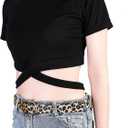Womens Leather Waist Belts for Jeans Pants with Gold Buckle Leopard Medium