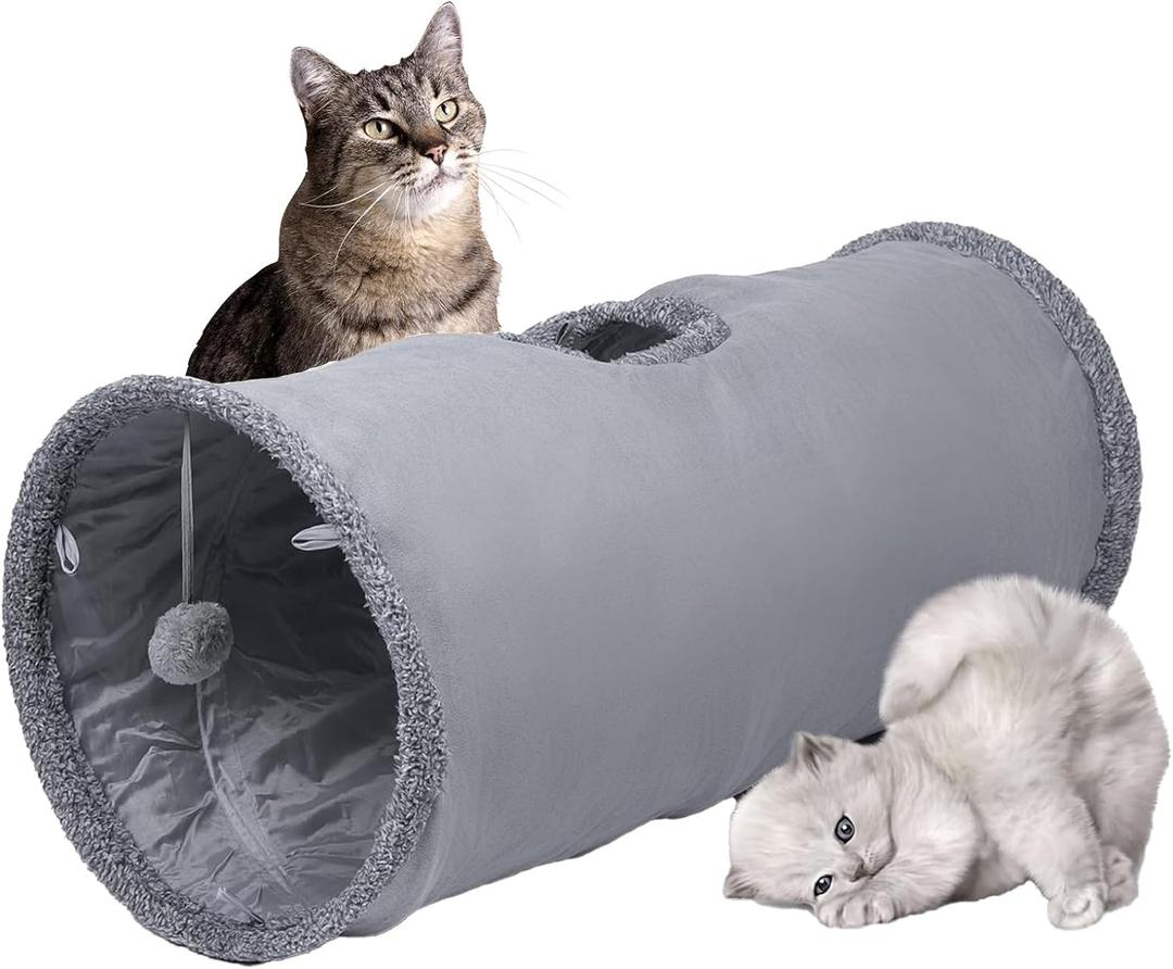 Collapsible Cat Tunnel with Play Ball - Durable Suede Indoor Play Tube for Cat, Puppy, Kitten, Rabbit (Small)